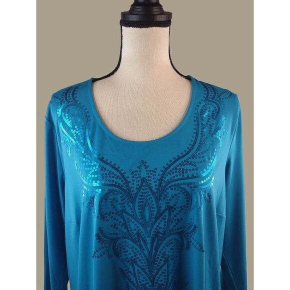 Bob Mackie Wearable Art Blue Sequin Blouse Size Large NWOT - Picture 8 of 8